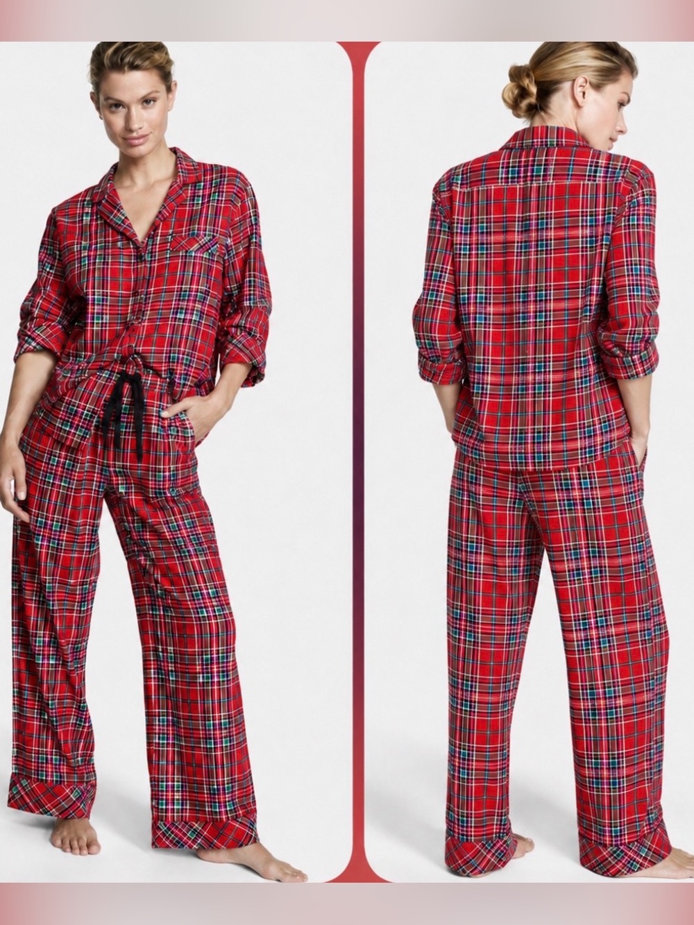 Victoria’s Secret Red Plaid Flannel Pajama Set XS Cozy Christmas Sleepwear